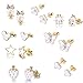 8 Pairs Small Cute Simple Post Stud Earrings Set for Girls Kids Gold Tone Mix and Match (Mix-1)