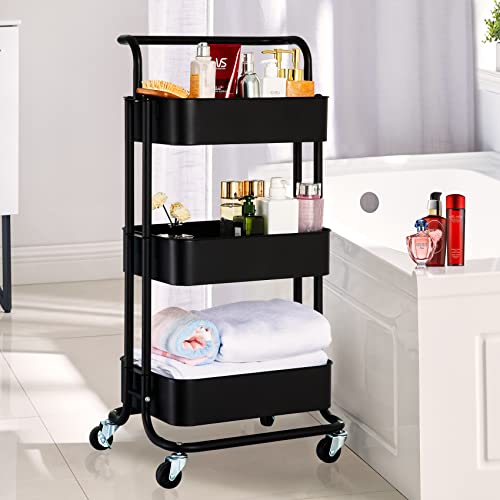 Mr IRONSTONE Rolling Carts Utility Carts with Wheels, 3 Tier Rolling