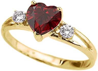 10k Yellow Gold Heart Shape Garnet & White Topaz Split Shank Three Stone Ring