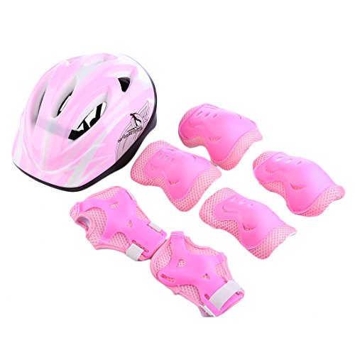 RuiyiF 7PCS Kids Protective Gear Set for Skateboarding Biking Skating, Adjustable Helmet Elbow Wrist and Knee Pads for Kids 5-8
