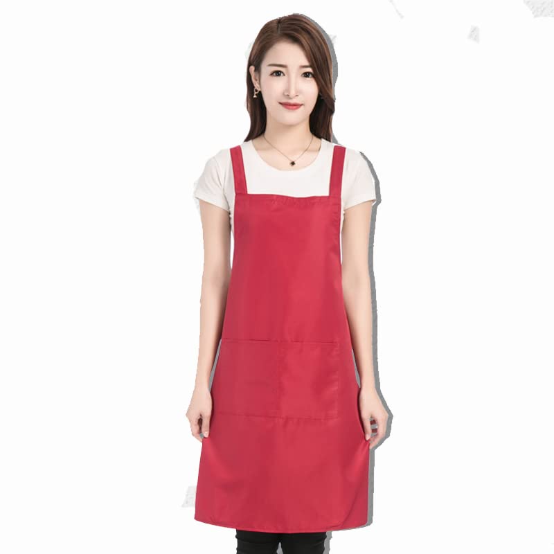 Egurs Apron Women Men Adjustable Waterproof Apron with 2 Pockets Cooking Apron Work Apron Kitchen Apron for Cooking, Baking, Painting, Housework, Red