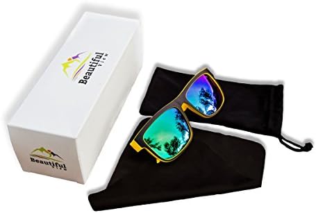 Retro Style Sunglasses – Polarized Lenses with UV400 Protection for both Men &amp; Women (Black and Yellow, Green)