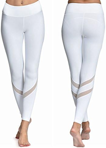 Chikool Women Yoga Pants Mesh Workout Gym Running Leggings Inner Pocket Non See Through