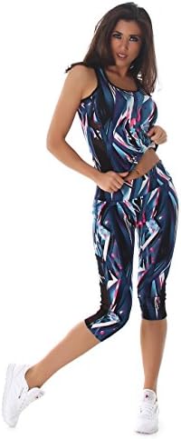 Womens Sport-Set Sports Suit Top (Shoulder-free) and Capri Leggings (3/4 length) with Mesh Sport-Top Tank-Top Leggings Running Shorts different Colors and Sizes