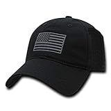 American Flag Embroidered Washed Cotton Baseball Cap - Black