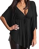 StyleDome Women Low Cut Deep V-neck Loose Batwing Tunic Casual Short Sleeve Tee Tops Sexy Blouse