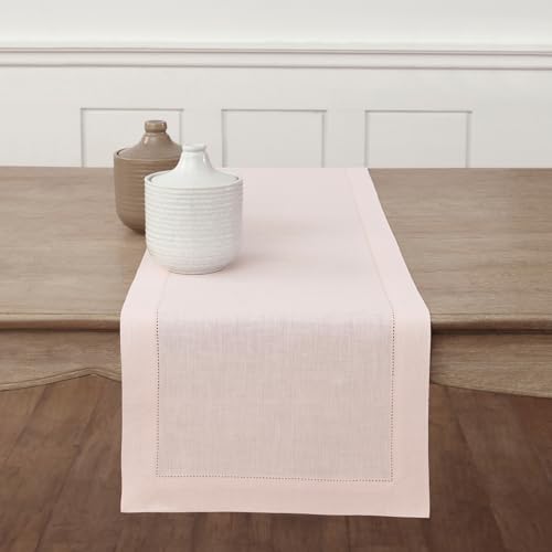 Solino Home Linen Pink Table Runner 108 Inches Long - 100% Pure Linen 14 x 108 Inch Table Runner for Christmas - Classic Hemstitch — image 1