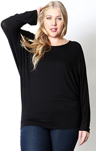 PLUSPICE Women's Gentle Soft Dolman Long Sleeve Top Plus Size BK 1X