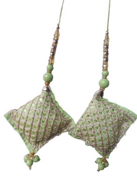 Photo 1 of Women Saree Latkan Handmade Ethnic Decorative Hanging Sewing Tassel Beaded latkan for Lehenga Saree Blouse (Light Green)