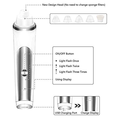Blackhead Remover Vacuum, Pore Cleaner Vacuum Comedone Extractor Tool Device Electric Face Nose Blackhead Whitehead Remover with 3 Adjustable Suction Power and 5 Replacement Probes
