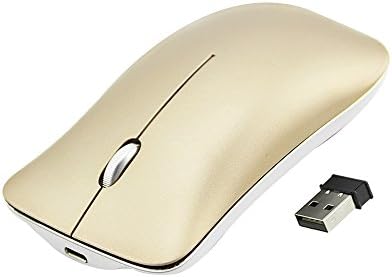 Ultra Thin 2.4GHz Wireless Mouse Rechargeable Silent Click Optical Slim Cordless Mice with USB Receiver 3 Adjustable DPI 4 Buttons for Laptop PC Computer Mac MacBook (Gold)