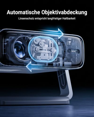 Smart Beamer【Google TV, Auto-Objektivabdeckung, 2500ANSI】 Beamer 4K Heimkino mit Autofokus & 6D Trapezkorrektur, Full HD 1080P, WiFi6, 360° Drehbarer Tragbarer Projektor mit APP für Outdoor/Handy