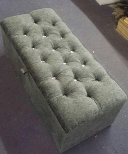Stylish Charcoal / Grey Chenille Fabric Crystal Diamante Ottoman Toy Storage & Blanket Box Good Quality