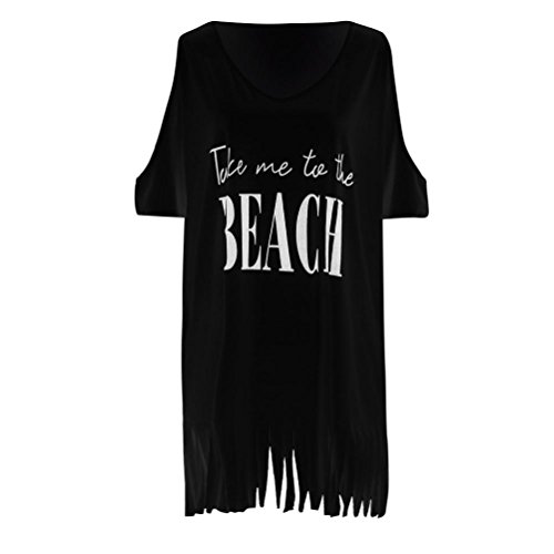 Meyerlbama Womens Dress, Tassel Letters Print Baggy Swimwear Loose Bikini Cover-UPS Beachwear (S, Black)
