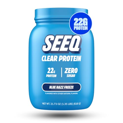 SEEQ Clear Protein Powder - Blue Razz Freeze - 22 Servings - 22g Clear Whey Protein Isolate - Zero Sugar - 0g Lactose - Allergen Friendly - GLP1 Support - Bone Health - Muscle Post Workout Recovery