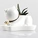 Modern White Small Animal Cub Cat Planter Succulent Plant Decoration Ceramic Porcelain Flower Pot Miniature Flowerpot with Tray Bell On The Neck 4.7 X 2.95 X 3.15 inches (NO Plants)