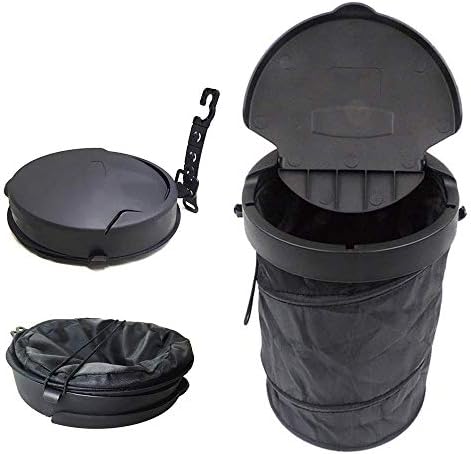 YULIXIN Car Bin, Foldable Hanging Trash Can with Lid, Oxford Cloth Storage Pockets for Car, Travel, Home … (Black)