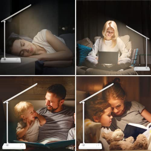Somerick Schreibtischlampe LED - USB dimmbare Schreibtischlampe mit 5 Helligkeit & 5 Stufen, Schreibtischlampe mit Touch Control Licht zum Lesen, Büro, Arbeitszimmer (Weiß)