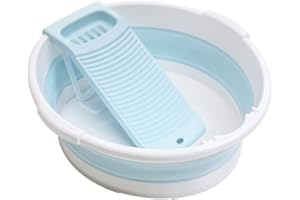 CHISLIM Fold Washboard Basin for Hand Washing Clothes,Non-Slip Washtub with Integrated Washboard for Hand Wash Laundry Household (Blue)
