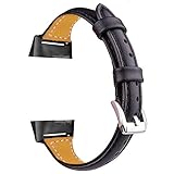 Oitom Slim Leather Bands Compatible Fitbit Charge 3 /Charge 3 SE Band Women Men Small Large,Slim Fashion Design Premium Leather Replacement Band Wrist Accessories Straps(Black)