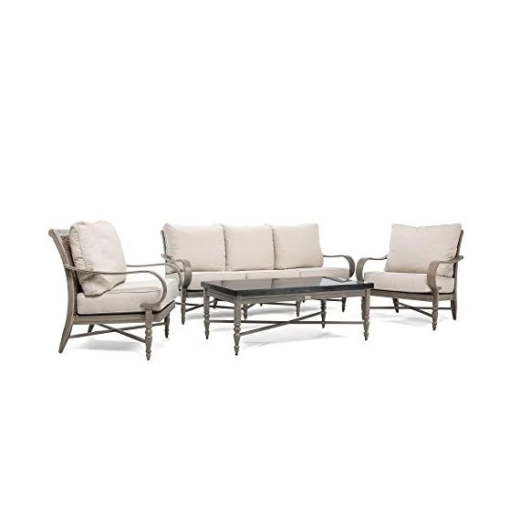 Blue Oak Outdoor Saylor 4PC Patio Furniture Conversation Set (Sofa, Aluminum Top Coffee Table, 2