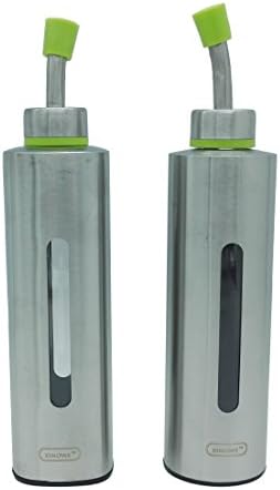 XINOWE set of 2 SS and plastic Oil Bottle,oil inlet Olive Oil Dispenser,8.8oz(250ml) Vinegar bottle and Soy Sauce Cruet,oil and vinegar bottles (Circal and Square shapes)