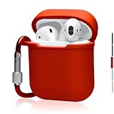 The OAKS Improved Airpods Case Protective Cover and Skin for Your Airpods Charger Case with Lockable Carabiner and Airpods Strap (6 colours available) (Red)