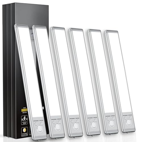 Unterschrankleuchten, 88 LED-betriebene Bewegungsmelder-Lichter für den Innenbereich, 2200 mAh, wiederaufladbar, über USB aufladbar, 6 Stück, magnetis