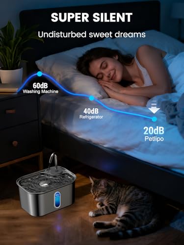 Cat Water Fountain Stainless Steel for Cats Indoor 2.5L 85oz by BPA-Free SUS304, Effective 6-Layer Filter Cat Fountain for Drinking 20dB Ultra Quiet Metal Pet Water Fountain (Fountain+1 Filter)