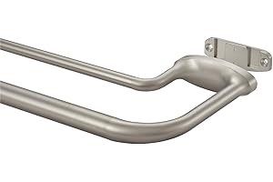 Mayrhyme Brushed Nickel Double Curtain Rods for Windows 84-134 Inches,1 Inch Adjustable Double Wrap Around Blackout Curtain Rod with Aluminum Finials and Brackets