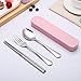 Zittop Portable Reusable Flatware Set Travel / Camping Cutlery Set with Travel Box 3 Piece Stainless Steel (Chopsticks, Fork, Spoon) Reusable Lunch Box Utensils, Portable Travel Silverware Set (pink)