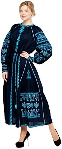 Boho Style Dress Embroidered Boho Long Dress Dark Blue Woman. Vyshyvanka Ukrainian