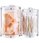 Bloss Apothecary Jars Set, Clear Plastic Bathroom Vanity Organizer Countertop Canister Jar Q-tip ...