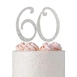 60 Rhinestone Birthday Cake Topper | Premium Sparkly Bling Crystal Diamond Rhinestone Gems | 60th Birthday or Anniversary Party Decoration Ideas | Perfect Keepsake (60 Silver)