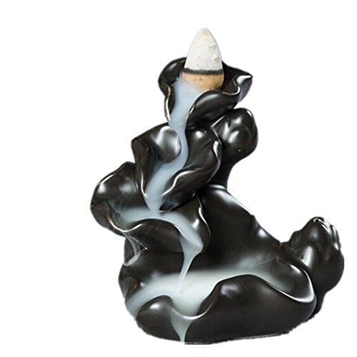 Susenstone Porcelain Backflow Ceramic Incense Burner Holder, Buddhist (Black)