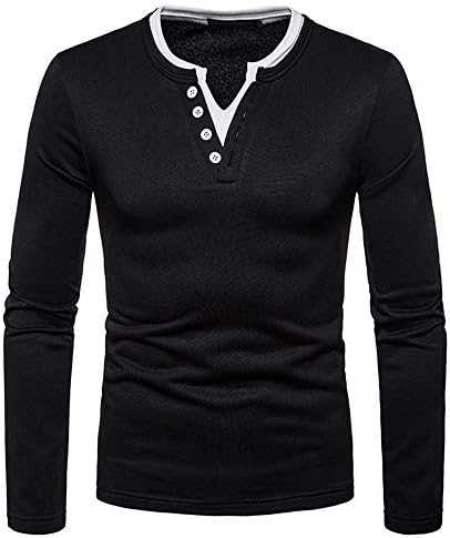 SALEBLOUSE Men's Basic Casual Work Henley Shirts Tops Long Sleeve Polo T Shirts for Men Casual Henley Shirt Plain Button Cotton V Neck Solid