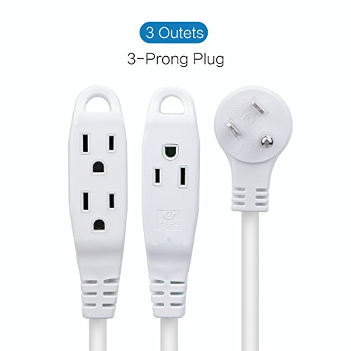ClearMax 15 Feet 3 Outlet Extension Cord with Angled Plug 16AWG Indoor/Outdoor Use - UL Listed (2 Pack | White)