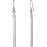 Minimalist White Gold Plated Vertical Bar Drop Earrings for Women - Elegant Everyday Jewelry