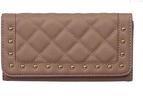 Nicci Women's Large Quilted Clutch Wallet with Studs Taupe