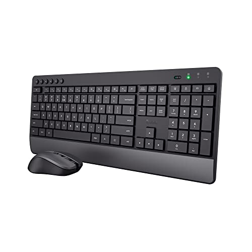 Trust Trezo Tastatur Maus Set Kabellos, NL/US QWERTY Layout, Nachhaltiges Design, Leise und Ergonomische Combo, 48 Monaten Batterielaufzeit, 2.4 GHz, PC, Laptop
