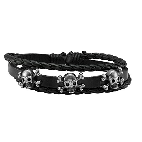 Eigso 6 Pcs Leather Bracelet Black Braided Wide Wristband Women Men Punk Jewelry Skull - //medicalbooks.filipinodoctors.org