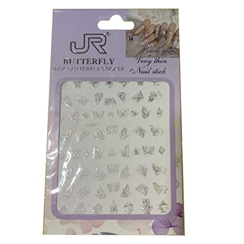 Nail Butterfly Sticker (Silvery) Ultra-Thin Adhesive Nail Art Stickers Art Decal Sticker