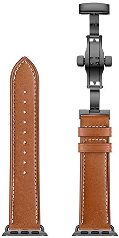 Men Women Watch Strap, 38mm,42mm Real Leather Band,black Butterfly Buckle Watch Strap For Apple Watch1/2/3/4,Brown,42mm