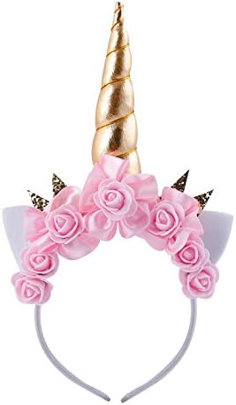 IFUNEYS Unicorn Horn Ears Flower Headband Cosplay Costume Celebration Birthday Party Props Unicorn Horn Heads (G)