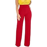 Women Stretchy Straight Leg Dress Pants Comfy Solid Classic High Waisted Wide Leg Long Bootcut Pant Slacks Work Office