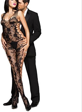 SunTree 2018 Fishnet Tights Sexy Rose Jumpsuits Women Sex Lace Suspender Stockings Gift Package (Black)