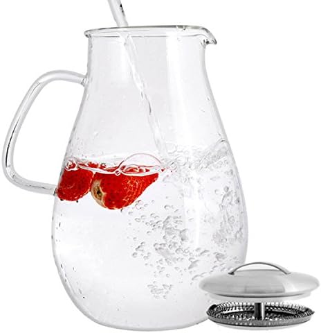 JINGYAT Glass Pitcher with Stainless Steel Lid and Spout 64 Oz ( 1900 ML )Water Carafe with Handle, Good Beverage Pitcher for Homemade Juice &amp; Iced Tea
