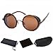 Cyber Goggles Steampunk Sunglasses Vintage Retro Mirror lens Round Glasses Brown Frame Reflective Lens + Hard Protective Eyeglasses Case