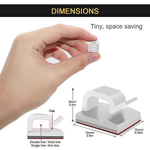 JIRVY Self Adhesive Cable Clips Black Management Wire Clip Cord Holder 100 Pack (Model R White) - Thumbnail 3