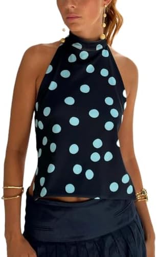 Women Y2K Halter Top Sexy Sleeveless Backless Mock Neck Floral